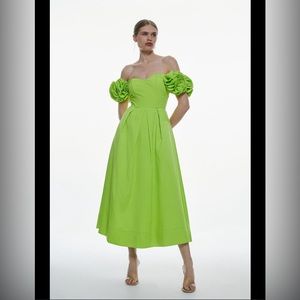 Karen Millen Tafetta Rosette Corseted Woven Dress